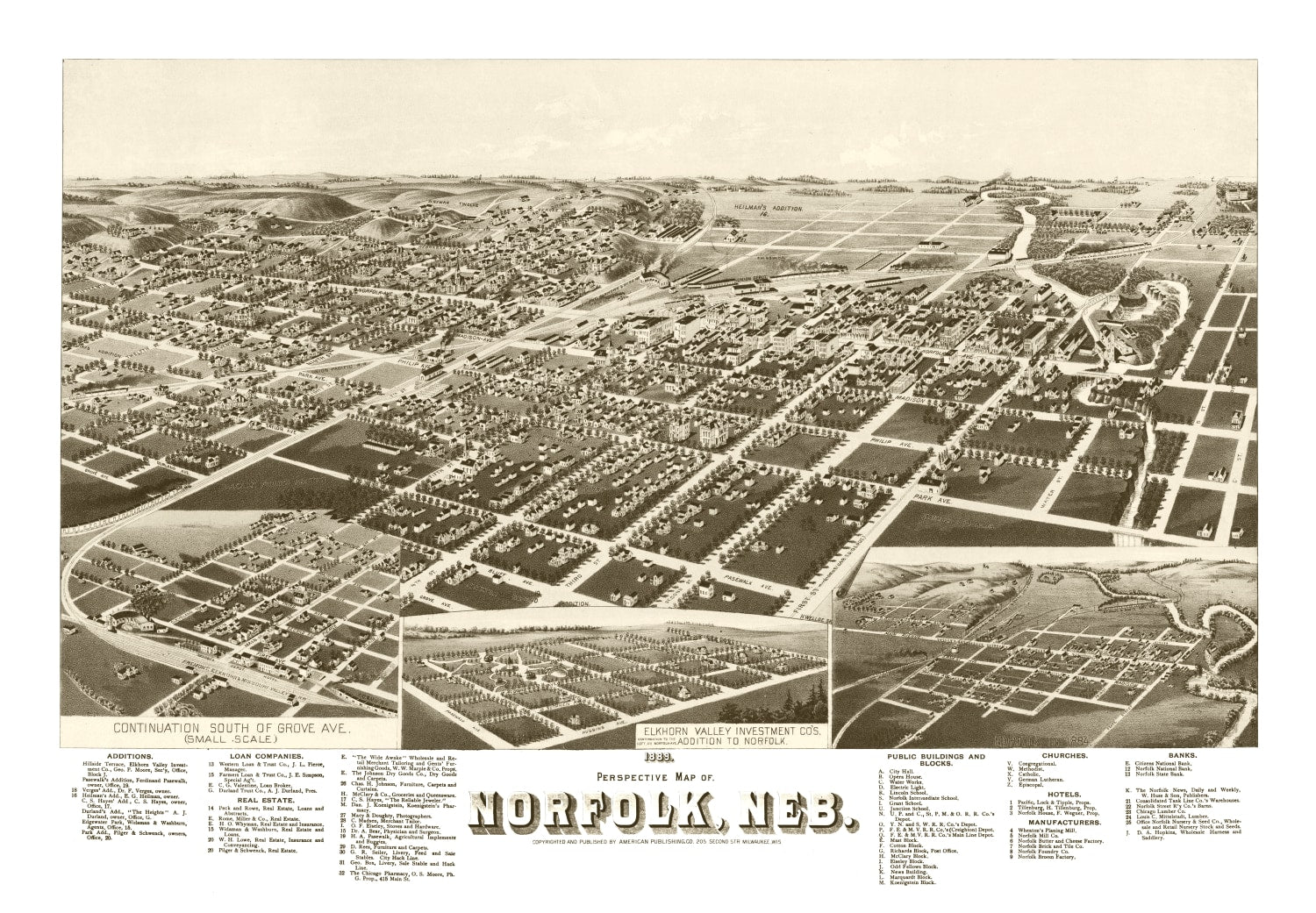Vintage Map of Norfolk, Nebraska 1889