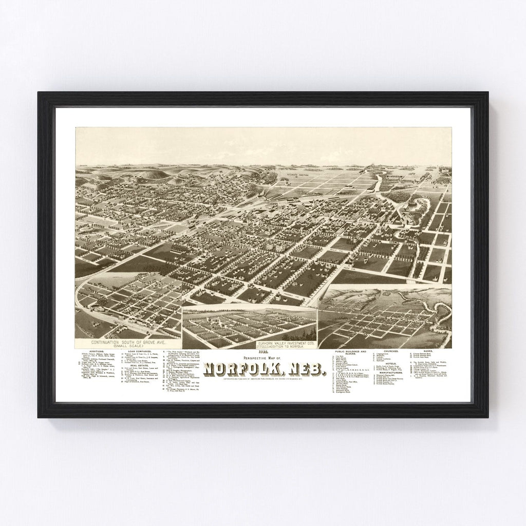 Vintage Map of Norfolk, Nebraska 1889