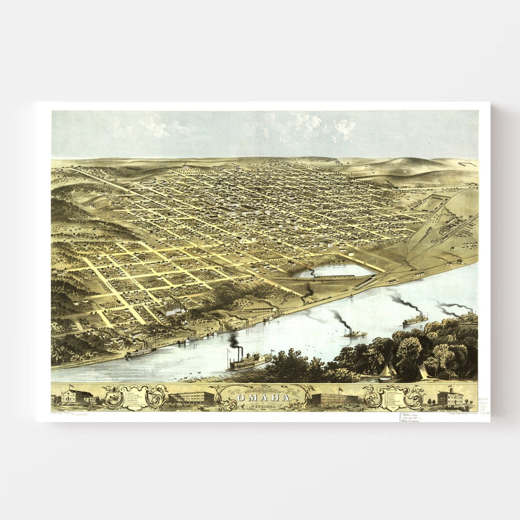 Vintage Map of Omaha, Nebraska 1868