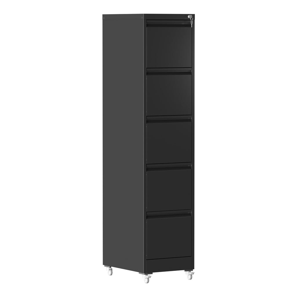Heavy Duty Black Metal 5 Drawer Vertical File Cabinet with Lock and Wheels for Home Office