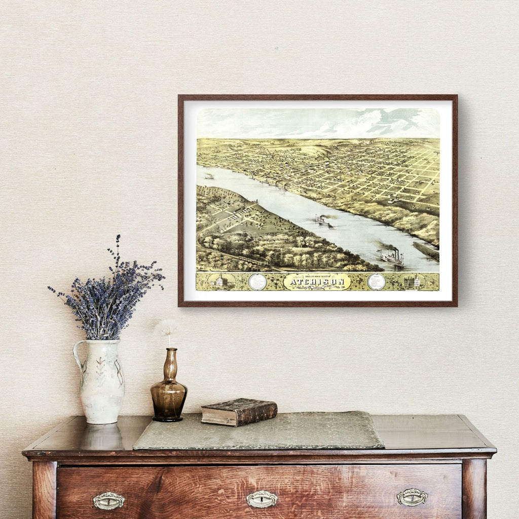 Vintage Map of Atchison, Kansas 1869