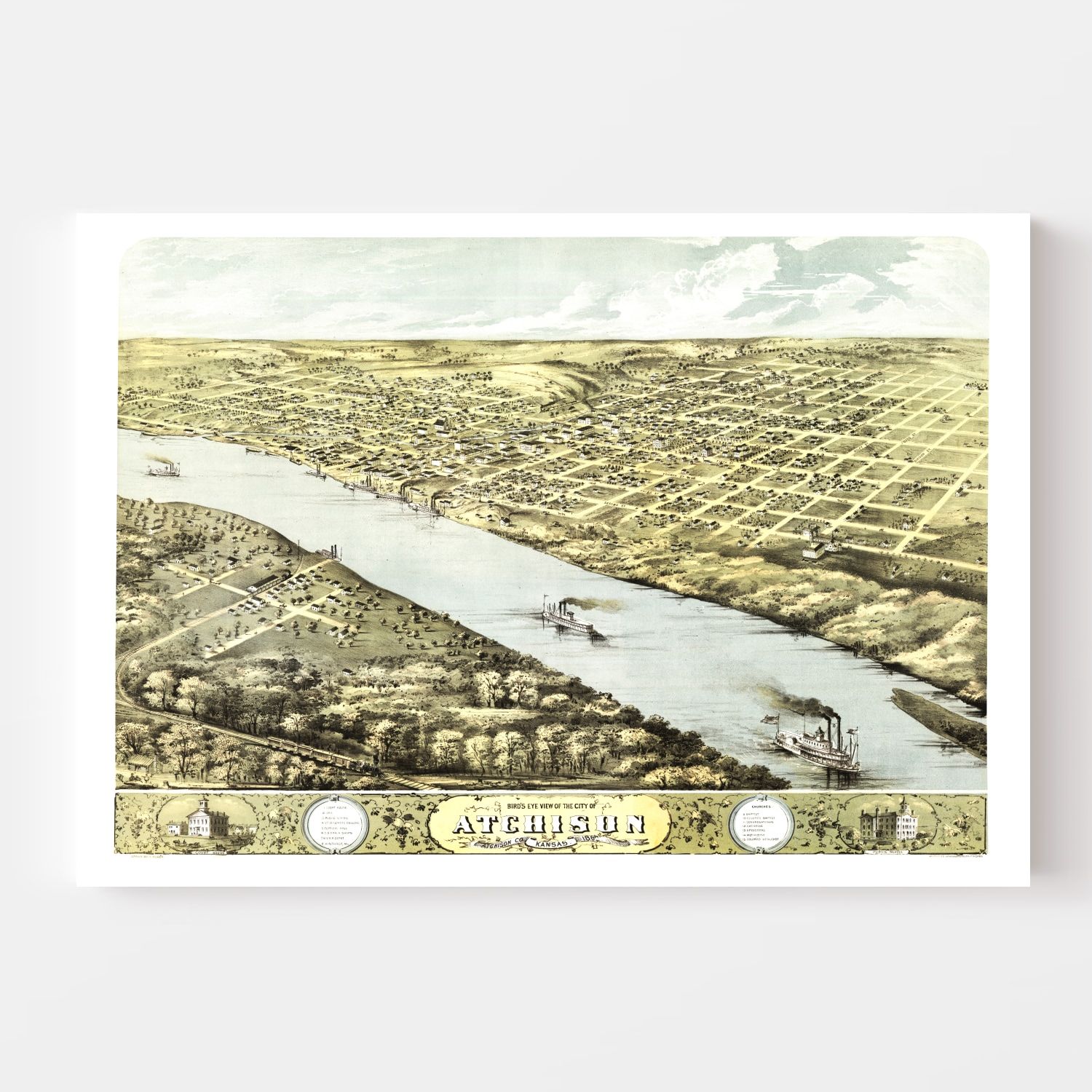 Vintage Map of Atchison, Kansas 1869