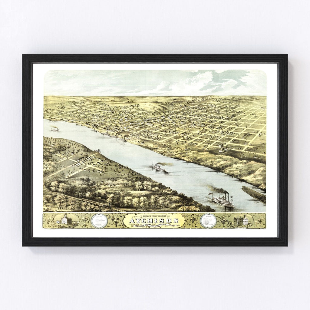 Vintage Map of Atchison, Kansas 1869
