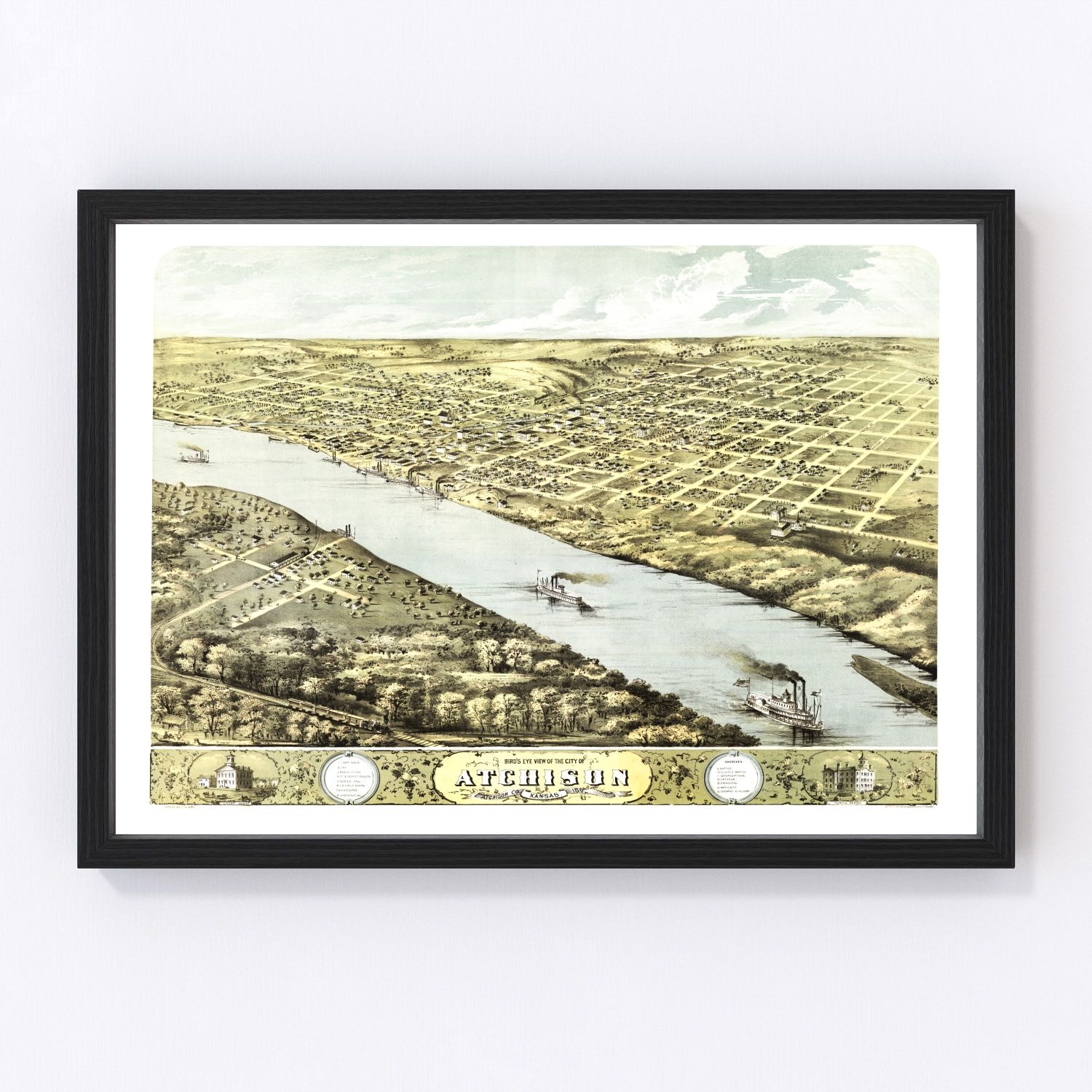 Vintage Map of Atchison, Kansas 1869