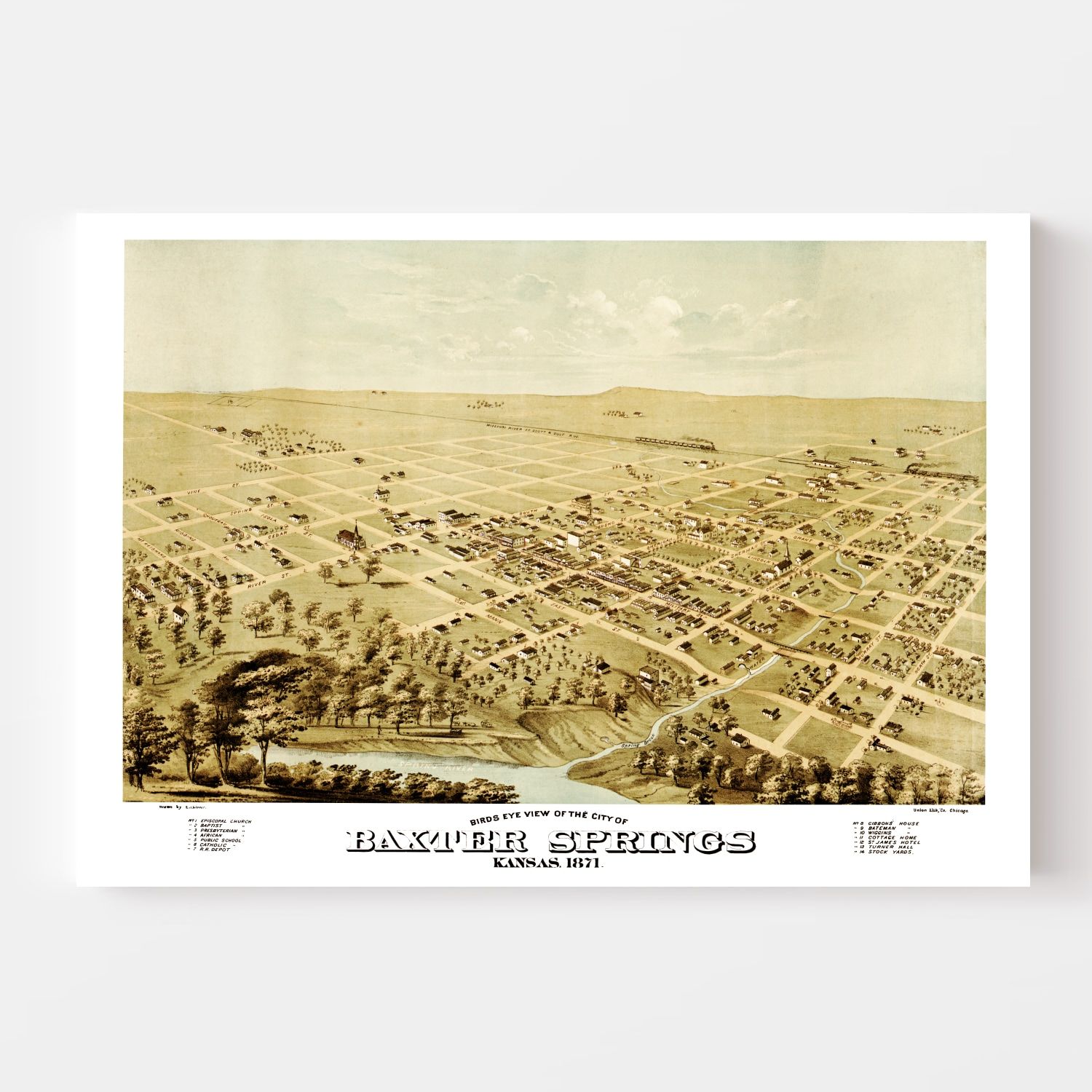 Vintage Map of Baxter Springs, Kansas 1871