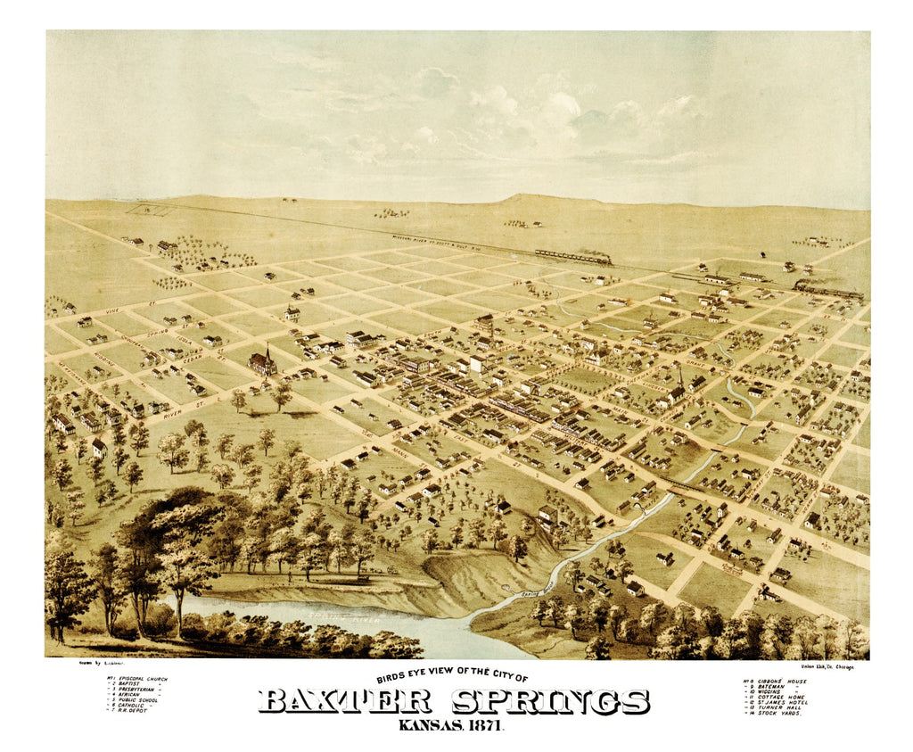Vintage Map of Baxter Springs, Kansas 1871