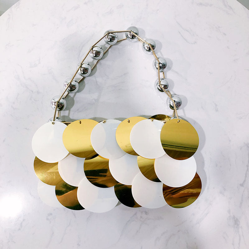 Casual Stringed Pearls Wafer Bag Platinum Sequined Handmade Beaded Handbag Women