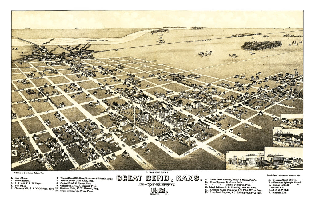 Vintage Map of Great Bend, Kansas 1882