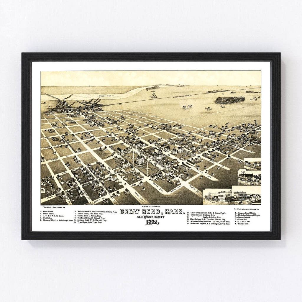 Vintage Map of Great Bend, Kansas 1882