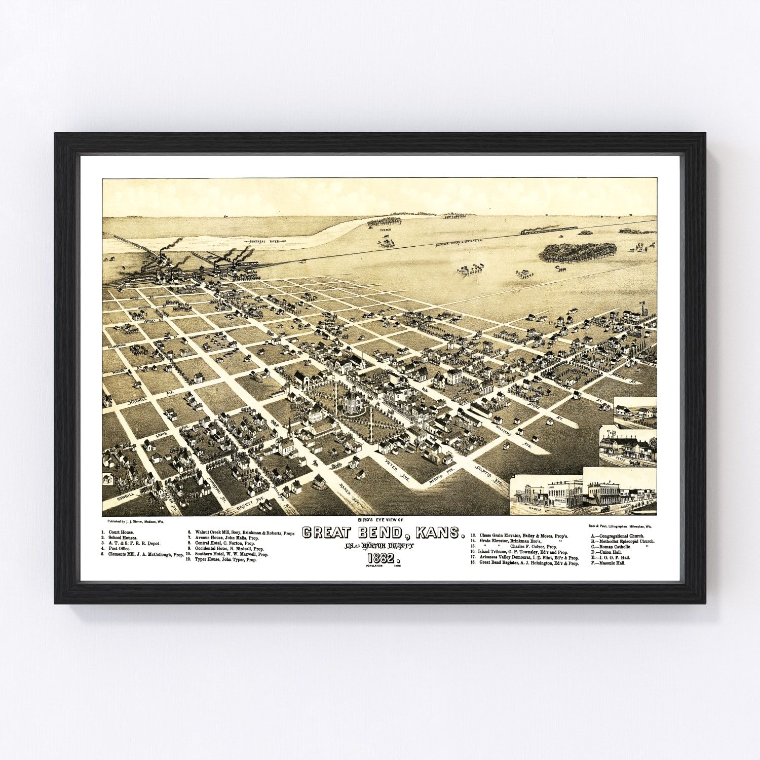 Vintage Map of Great Bend, Kansas 1882