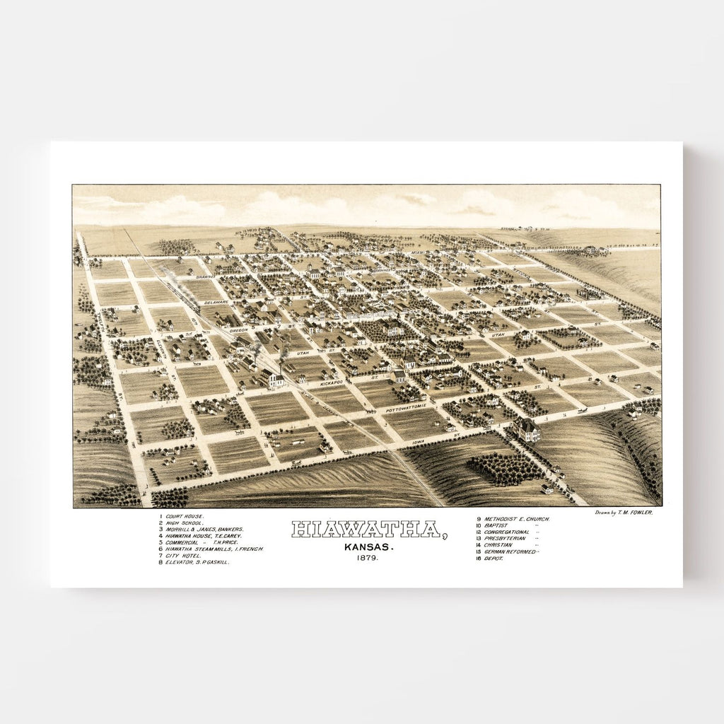 Vintage Map of Hiawatha, Kansas 1879