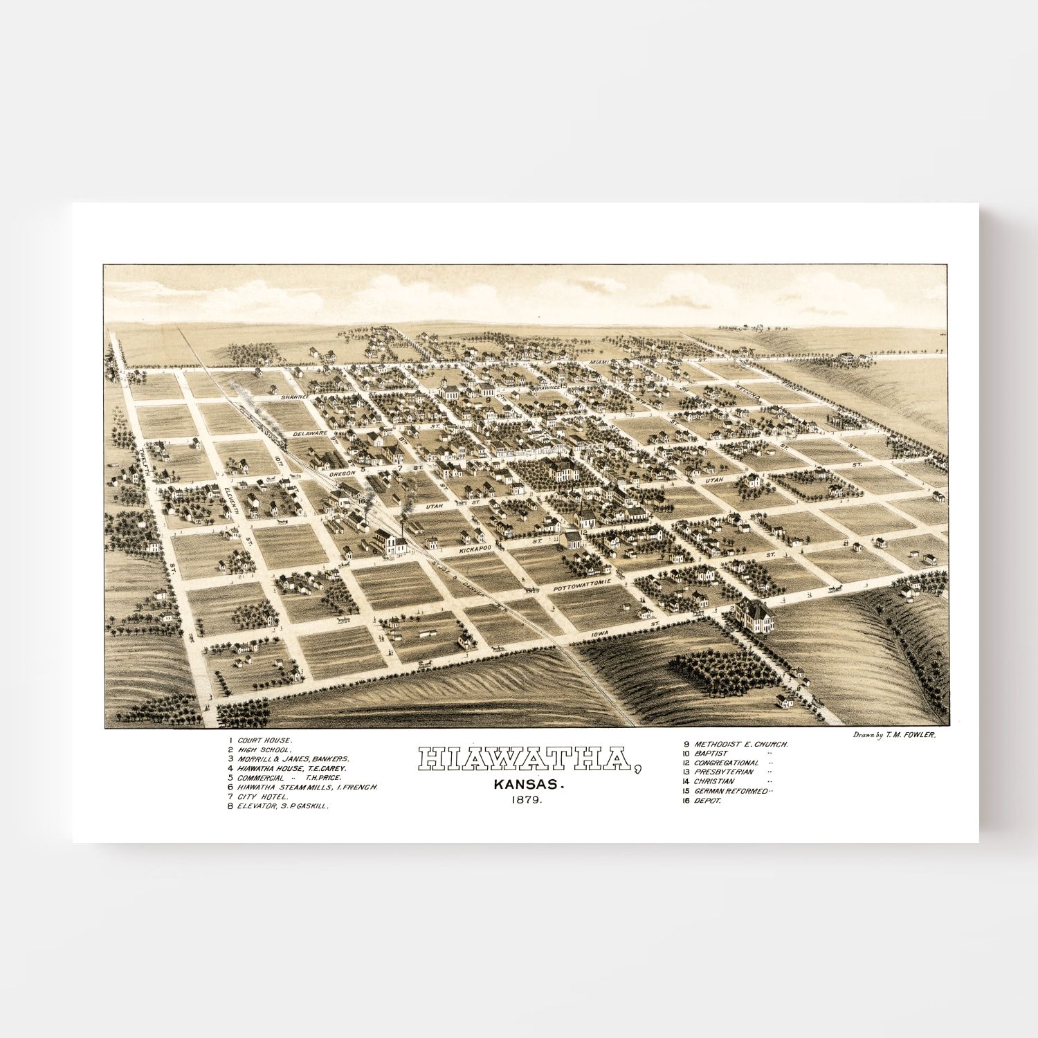 Vintage Map of Hiawatha, Kansas 1879