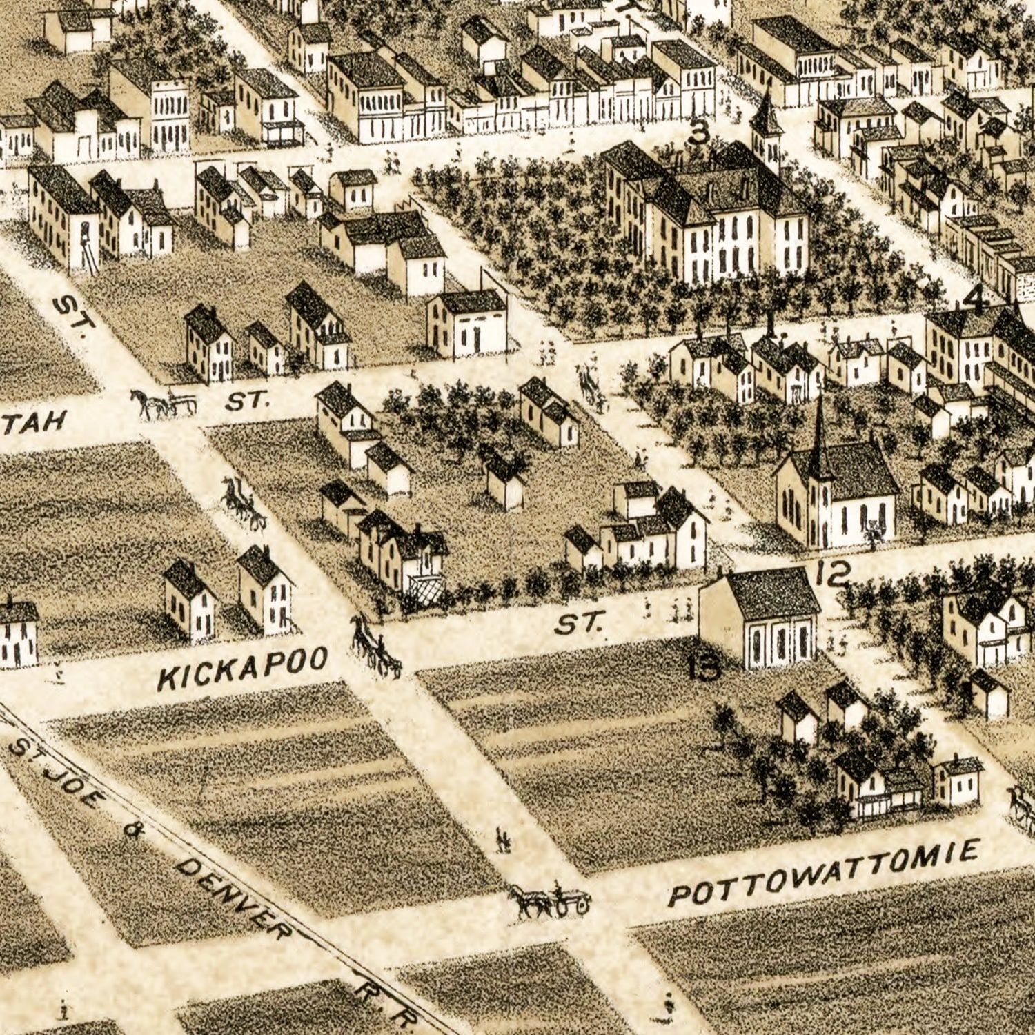 Vintage Map of Hiawatha, Kansas 1879