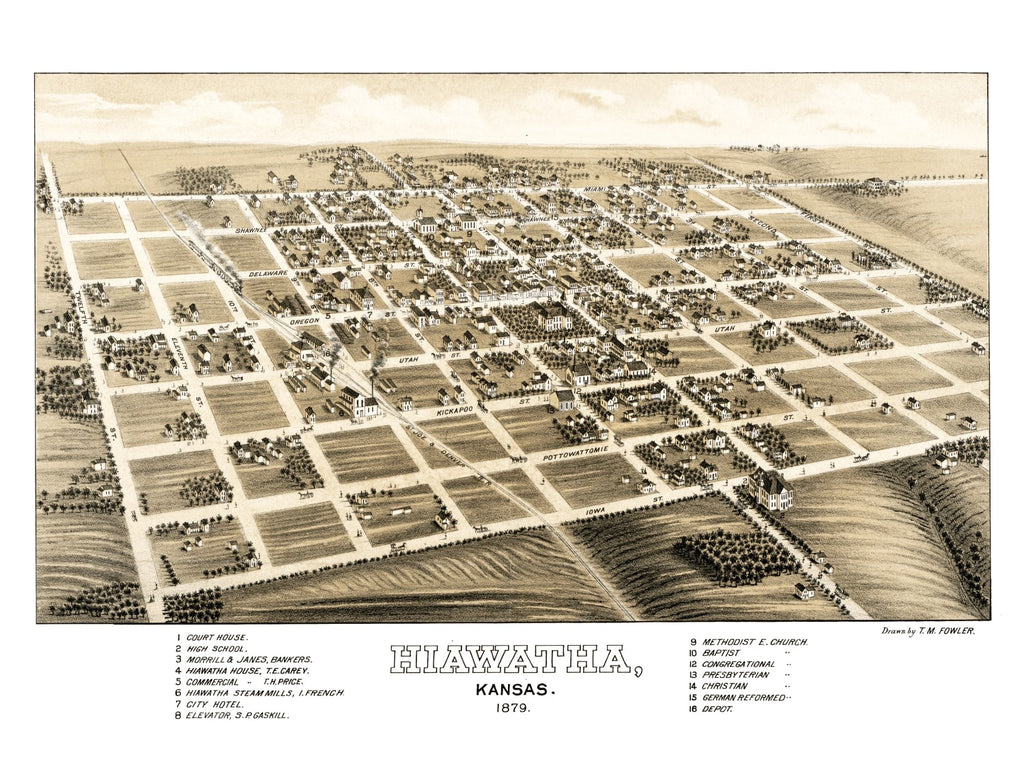 Vintage Map of Hiawatha, Kansas 1879