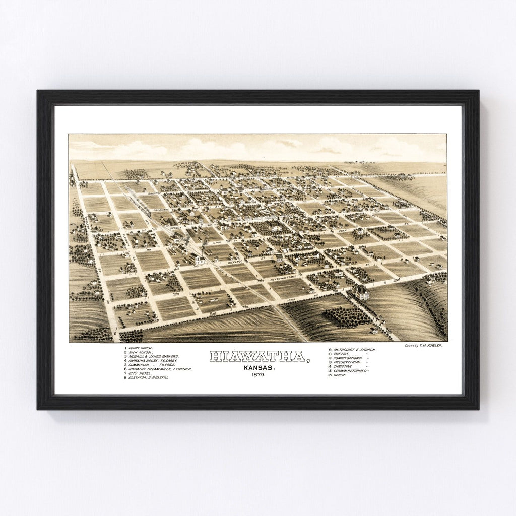 Vintage Map of Hiawatha, Kansas 1879