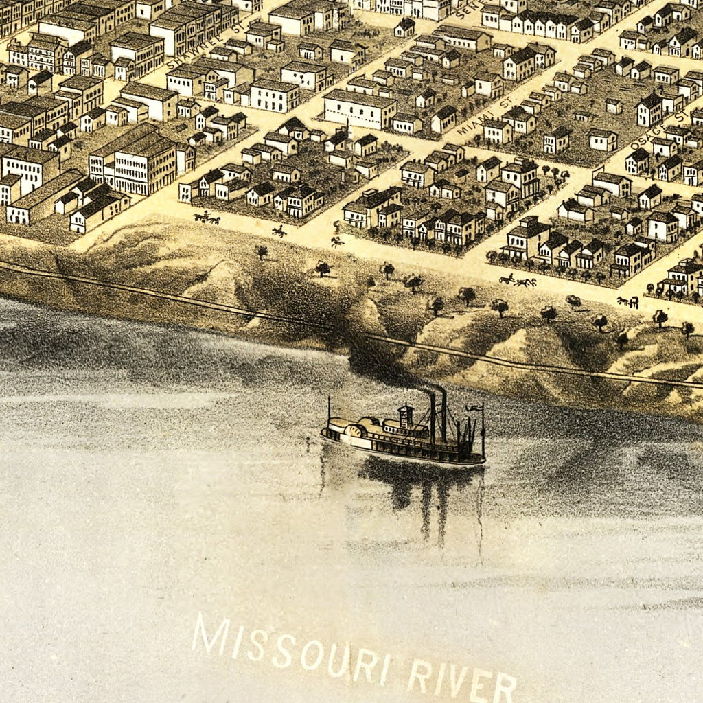 Vintage Map of Leavenworth, Kansas 1869