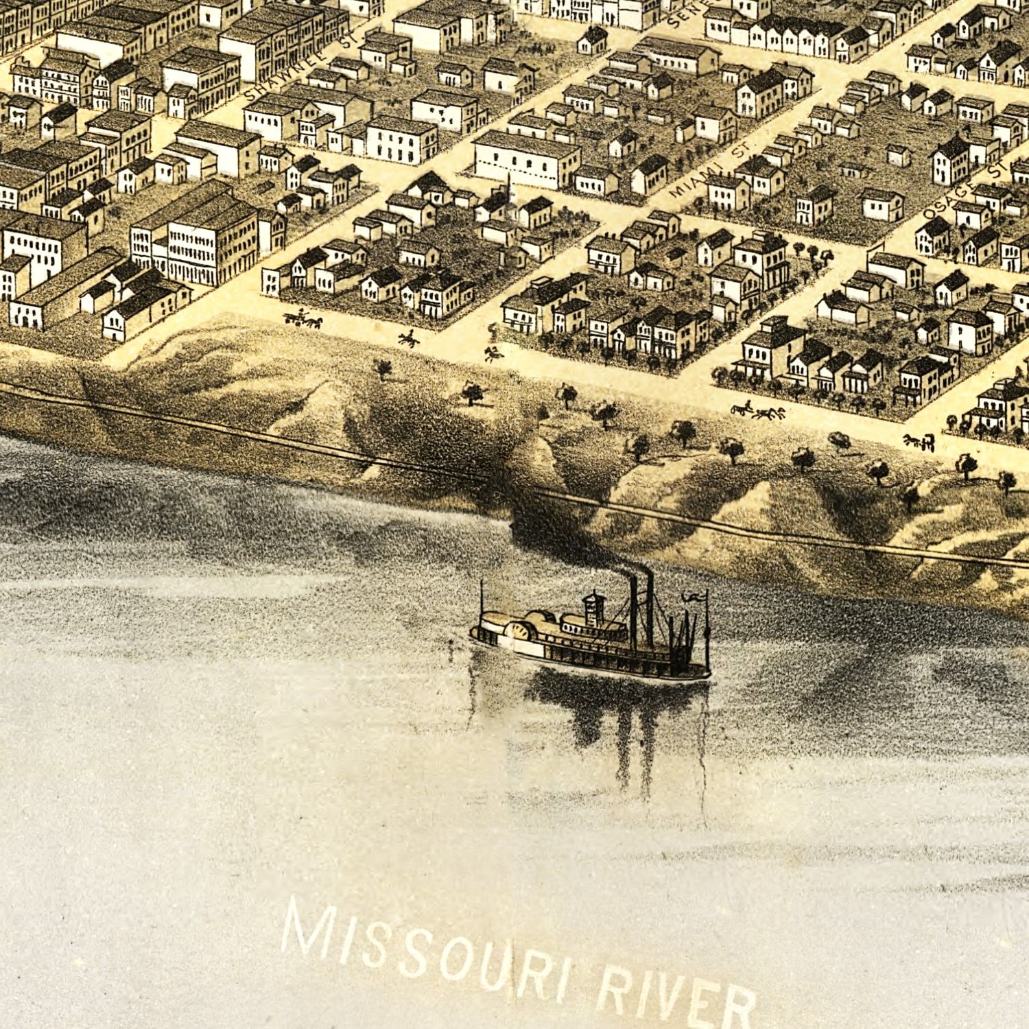 Vintage Map of Leavenworth, Kansas 1869