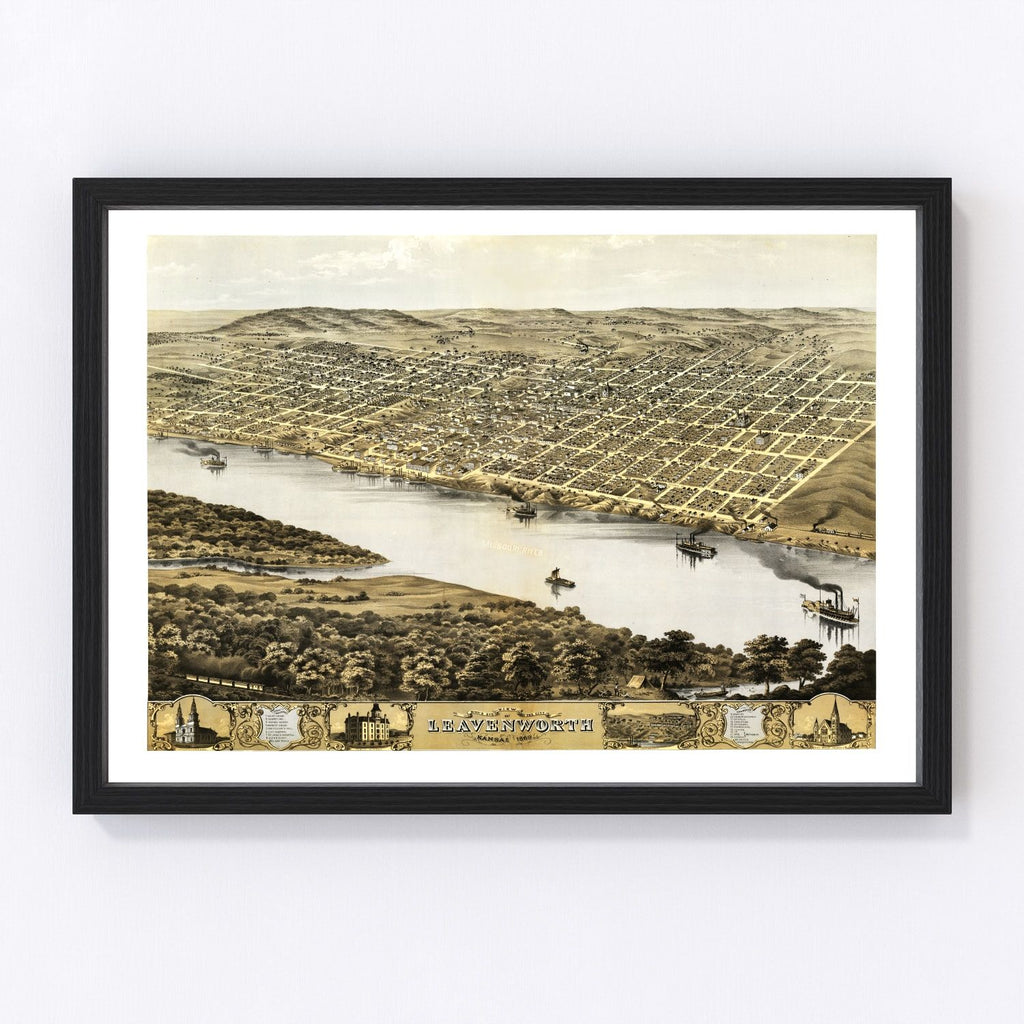 Vintage Map of Leavenworth, Kansas 1869