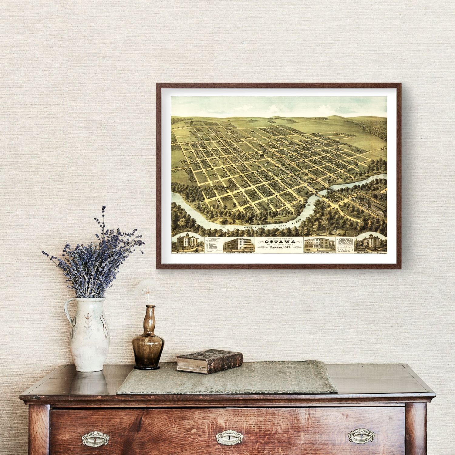 Vintage Map of Ottawa, Kansas 1872