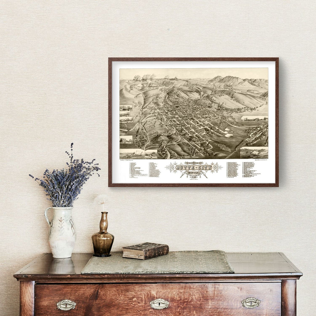 Vintage Map of Butte City, Montana 1884