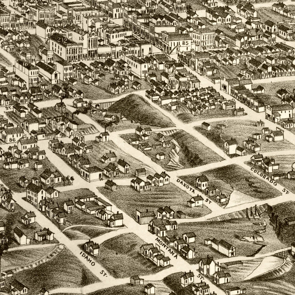 Vintage Map of Butte City, Montana 1884