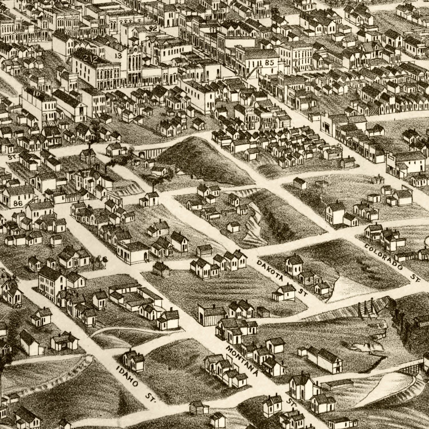 Vintage Map of Butte City, Montana 1884