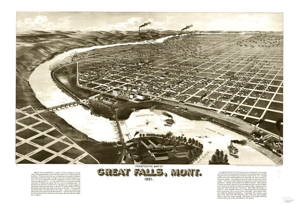 Vintage Map of Great Falls, Montana 1891
