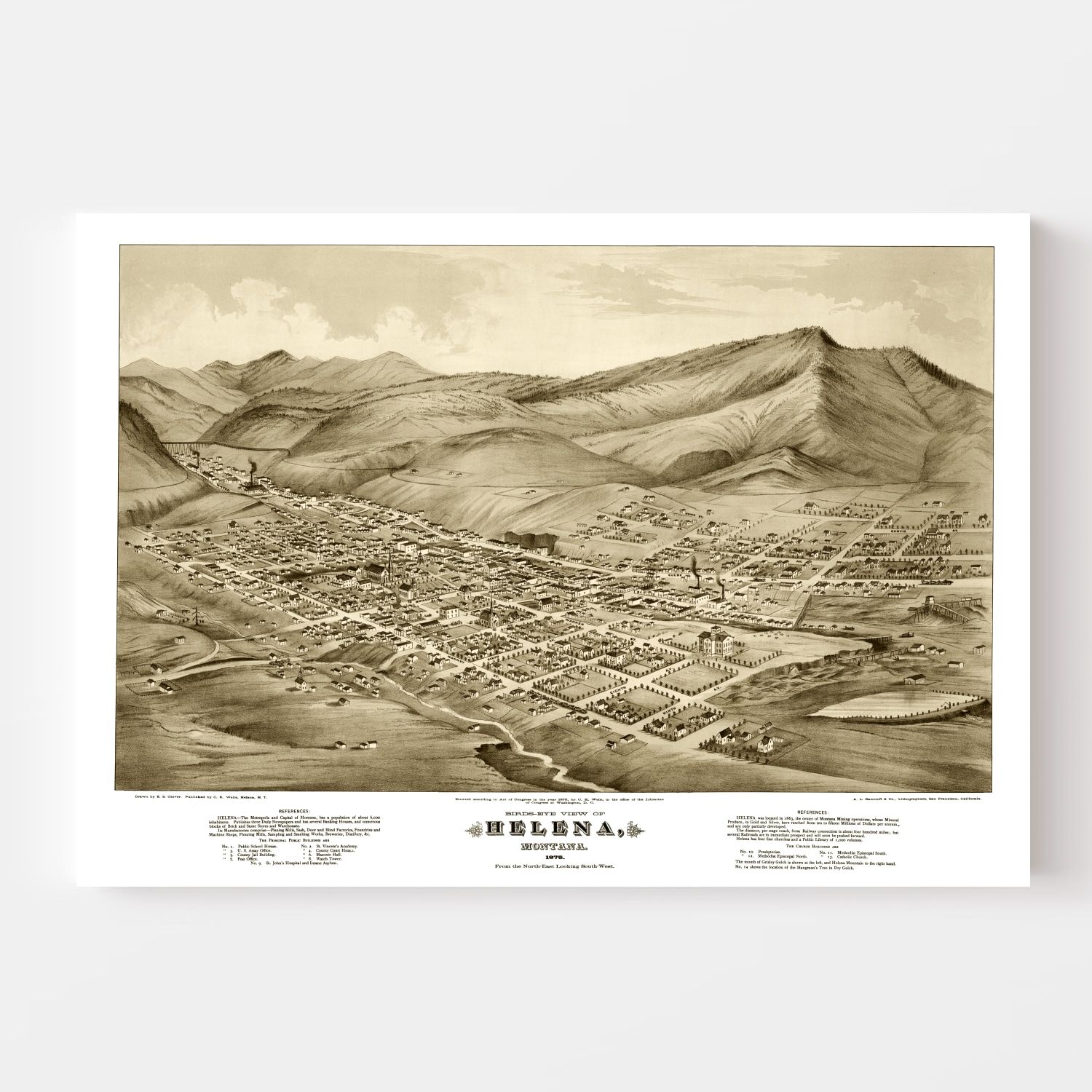 Vintage Map of Helena, Montana 1875