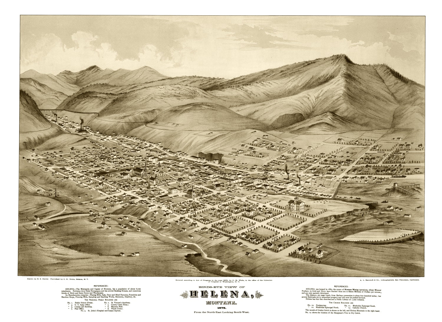 Vintage Map of Helena, Montana 1875