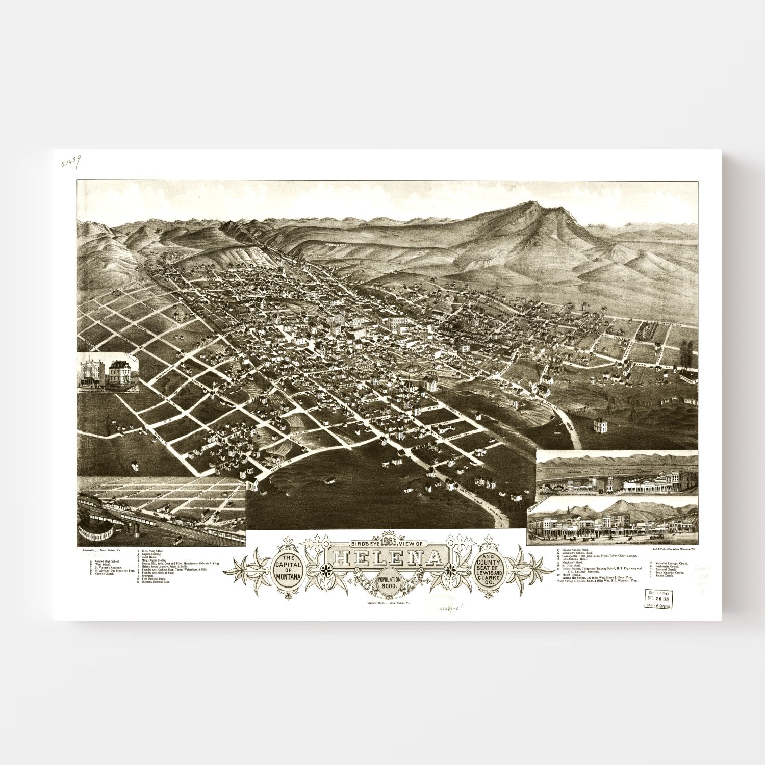 Vintage Map of Helena, Montana 1883