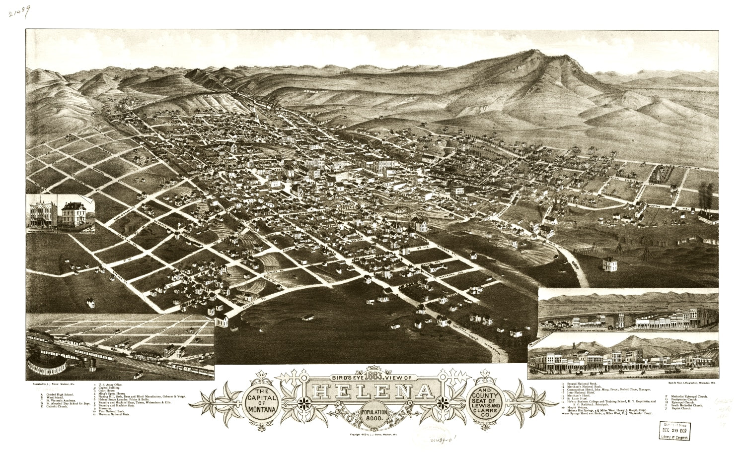 Vintage Map of Helena, Montana 1883