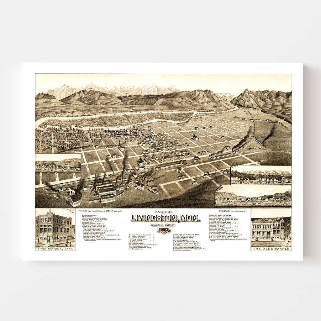 Vintage Map of Livingston, Montana 1883