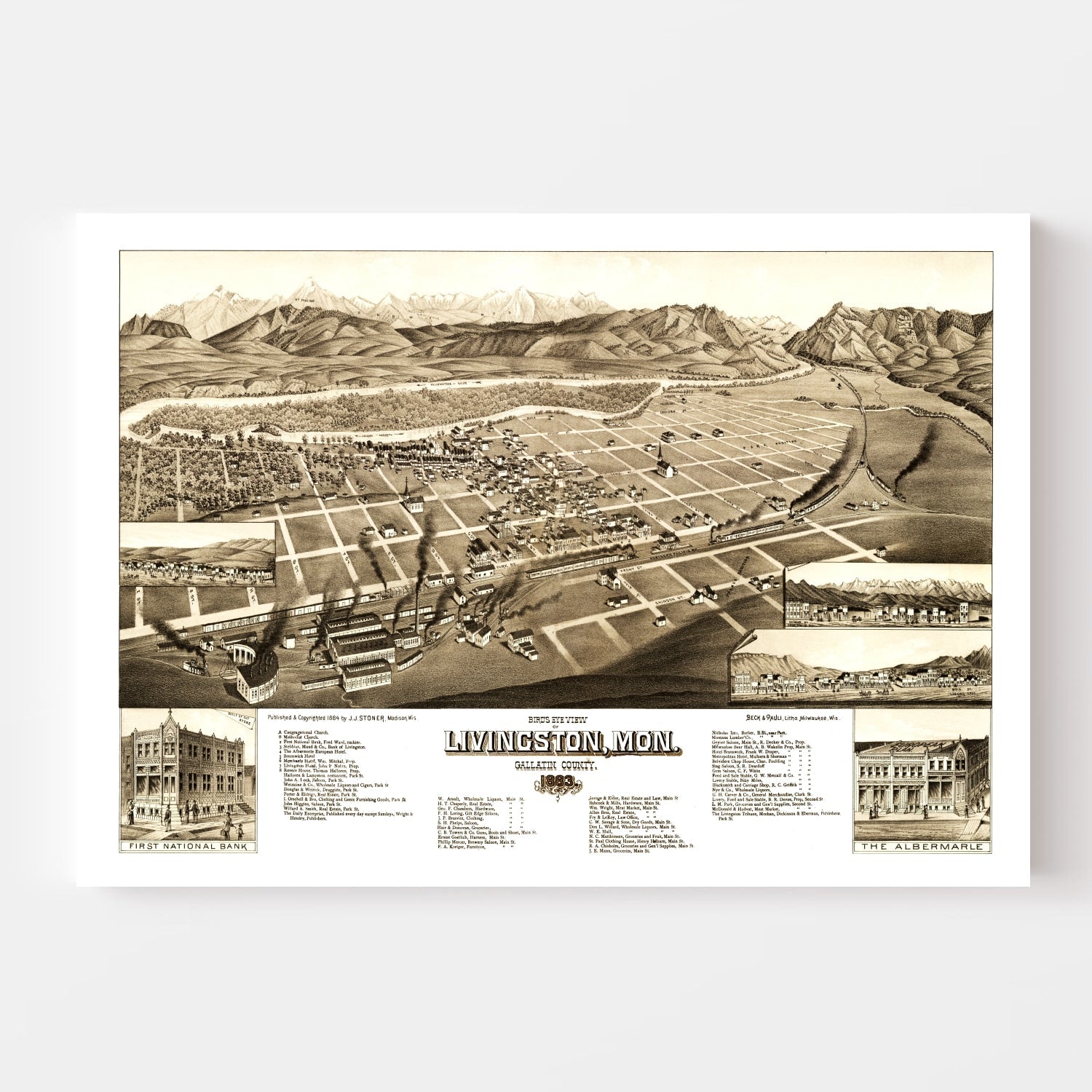 Vintage Map of Livingston, Montana 1883