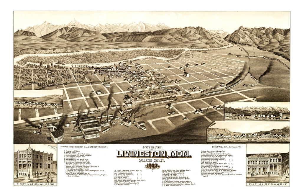 Vintage Map of Livingston, Montana 1883