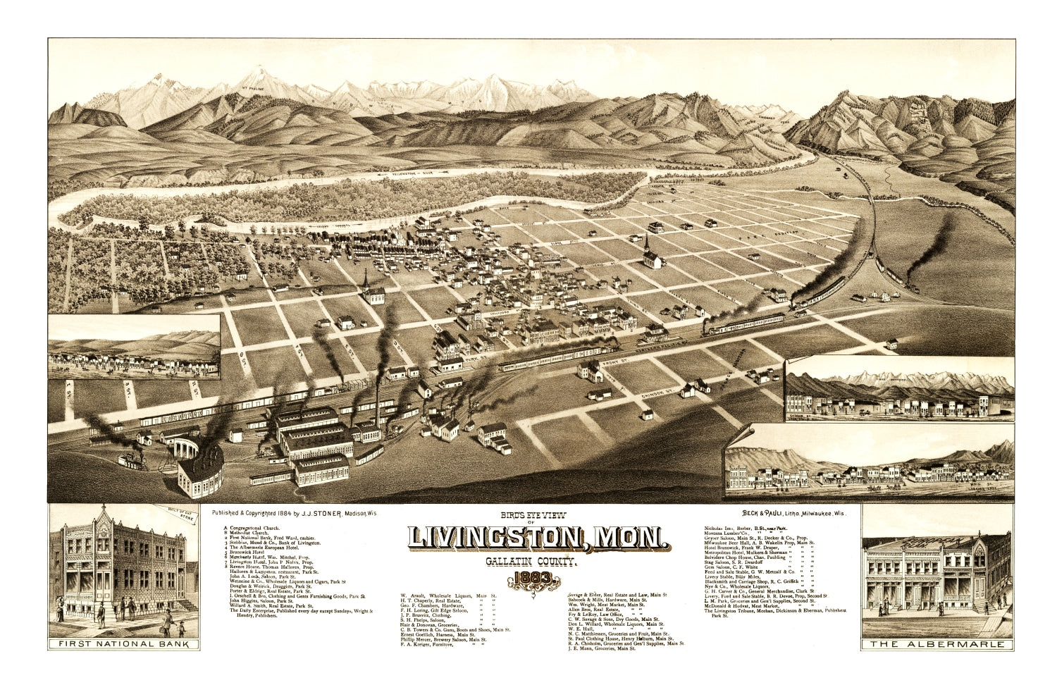 Vintage Map of Livingston, Montana 1883