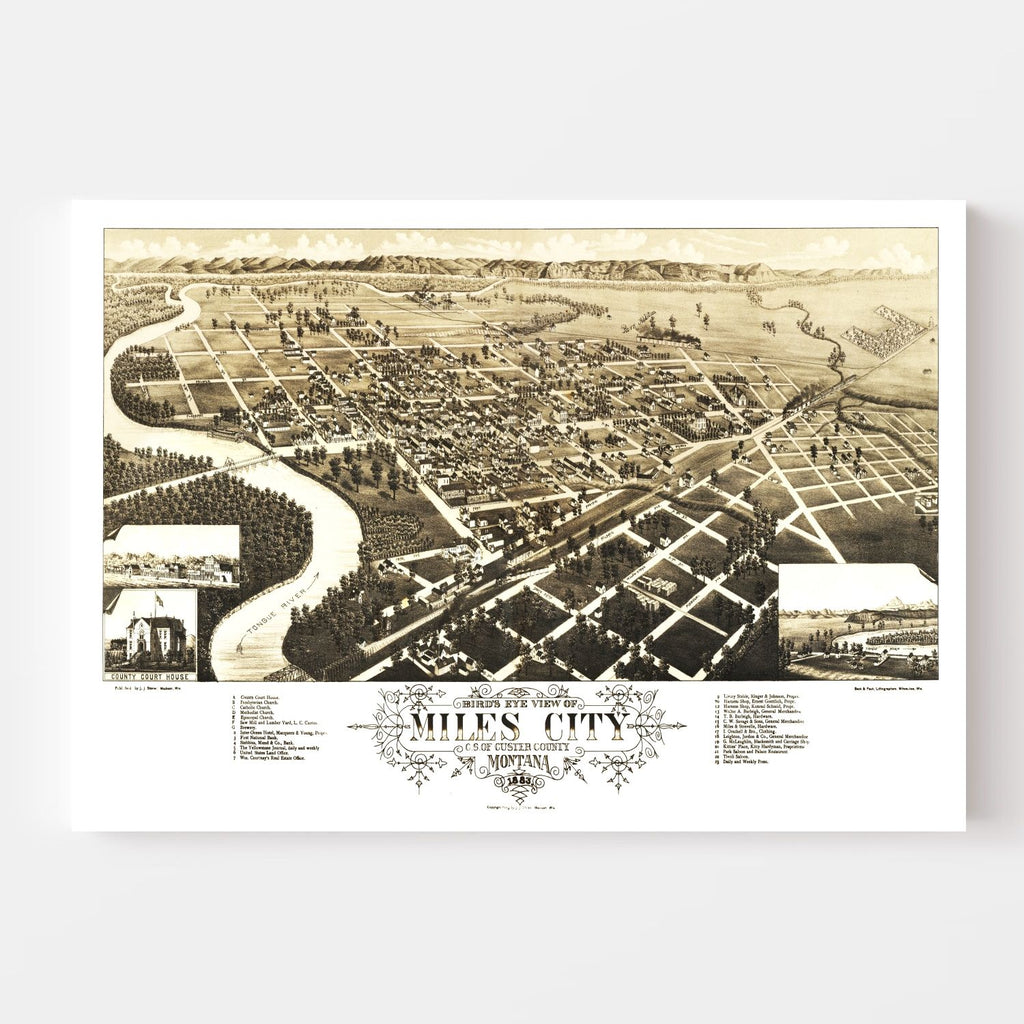 Vintage Map of Miles City, Montana 1883