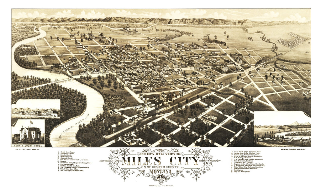 Vintage Map of Miles City, Montana 1883