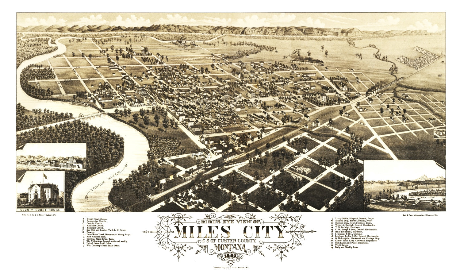 Vintage Map of Miles City, Montana 1883