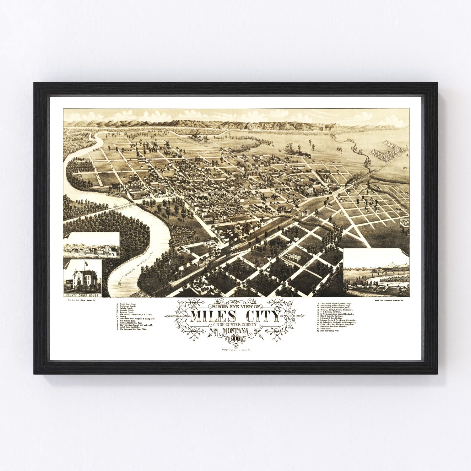 Vintage Map of Miles City, Montana 1883