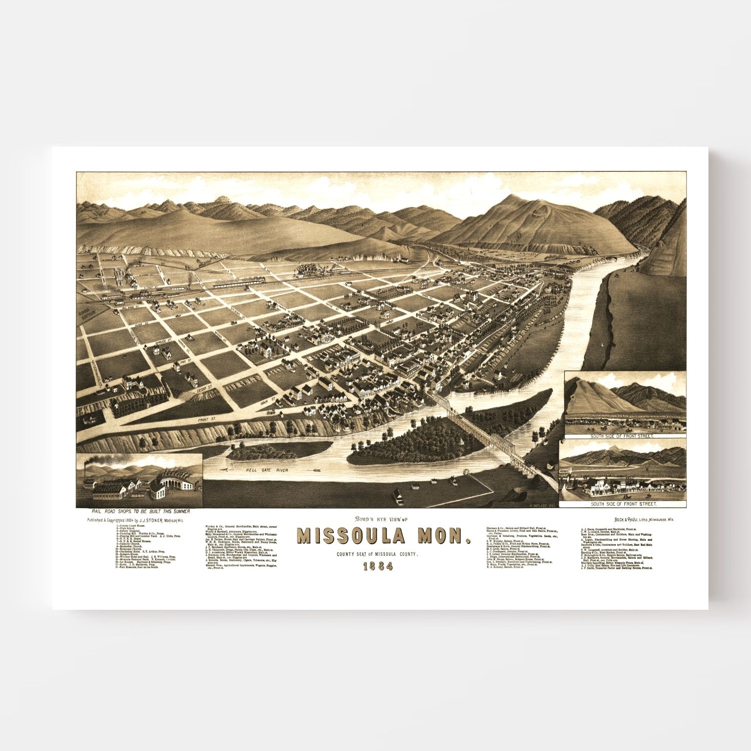 Vintage Map of Missoula, Montana 1884