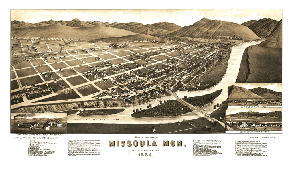 Vintage Map of Missoula, Montana 1884