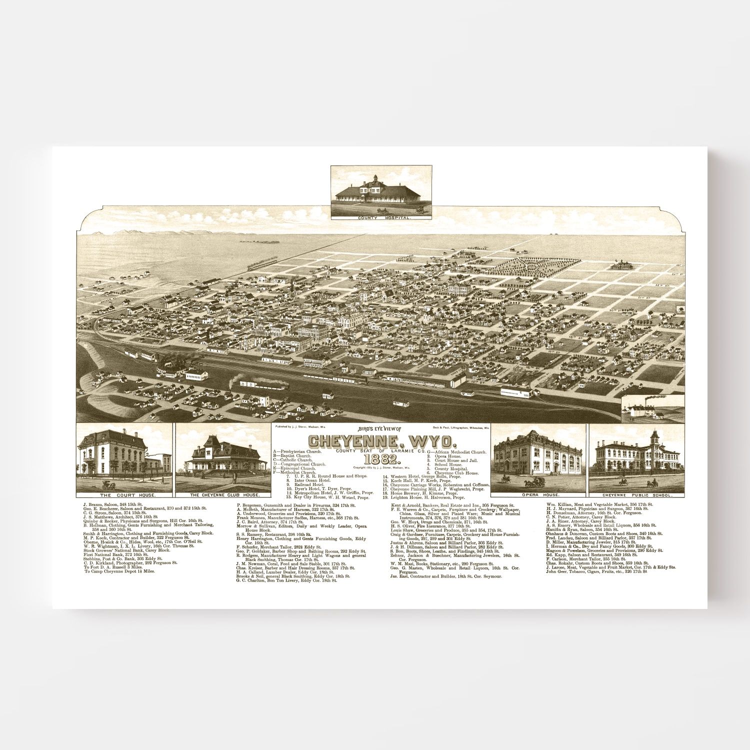 Vintage Map of Cheyenne, Wyoming 1882
