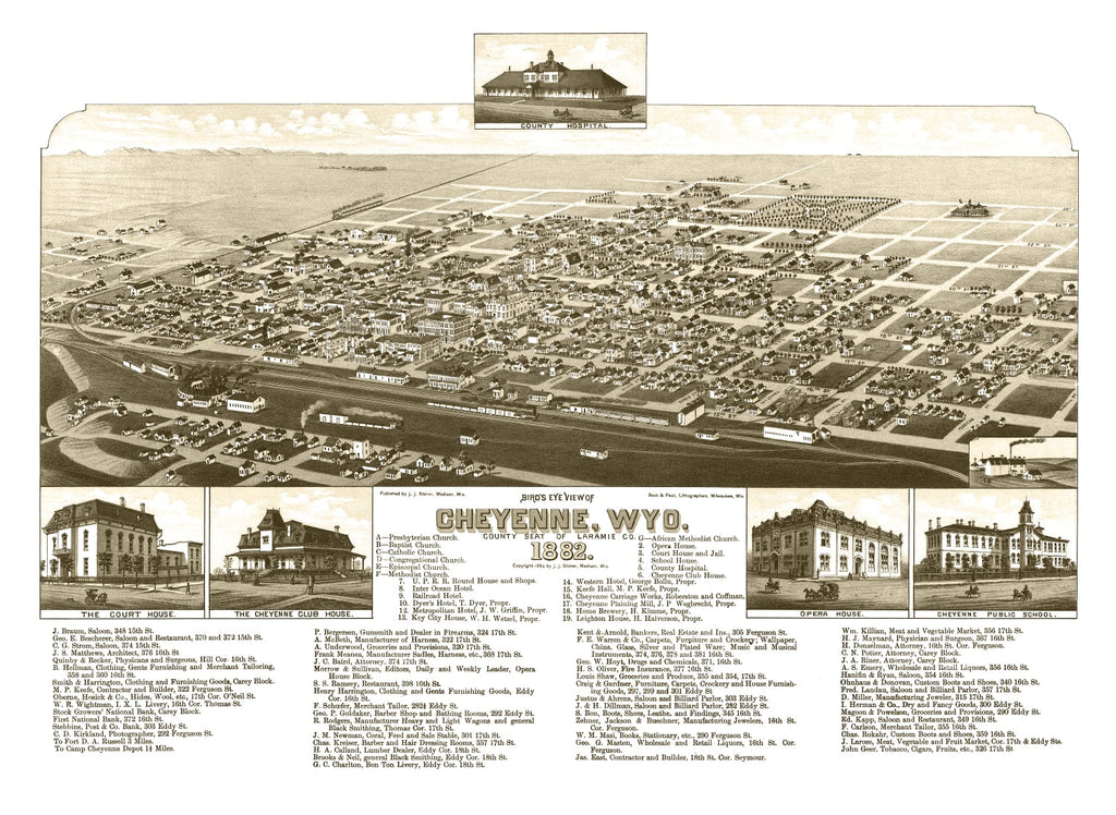 Vintage Map of Cheyenne, Wyoming 1882