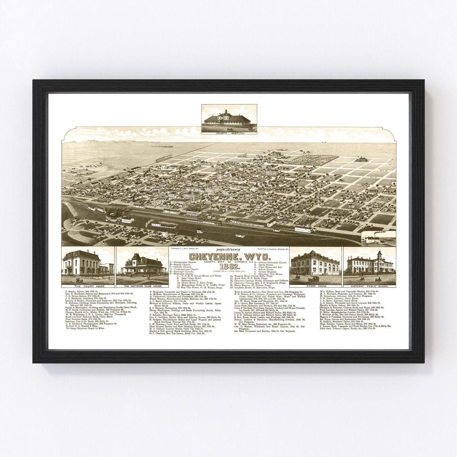 Vintage Map of Cheyenne, Wyoming 1882