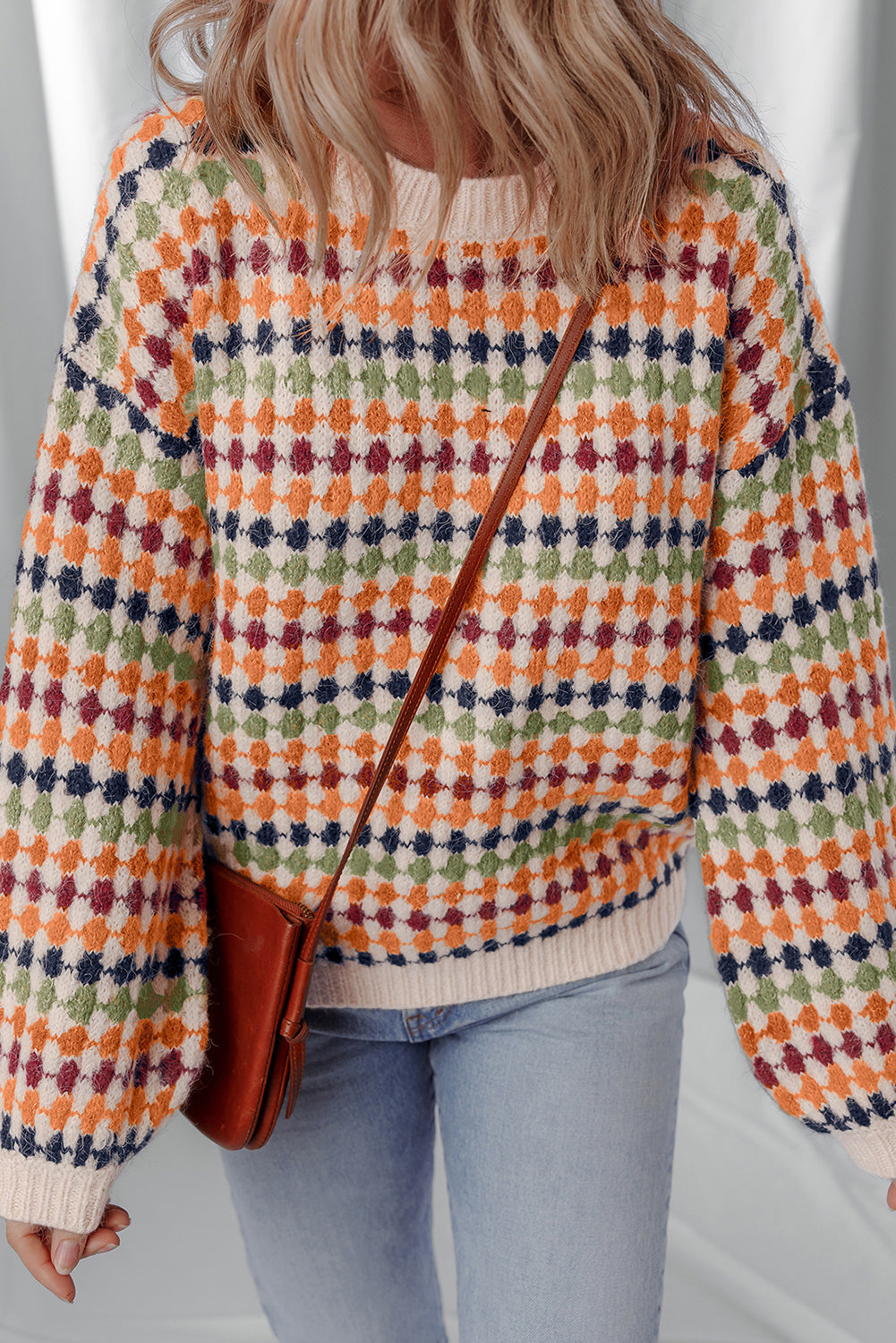 Stripe Dotty Knit Drop Shoulder Sweater