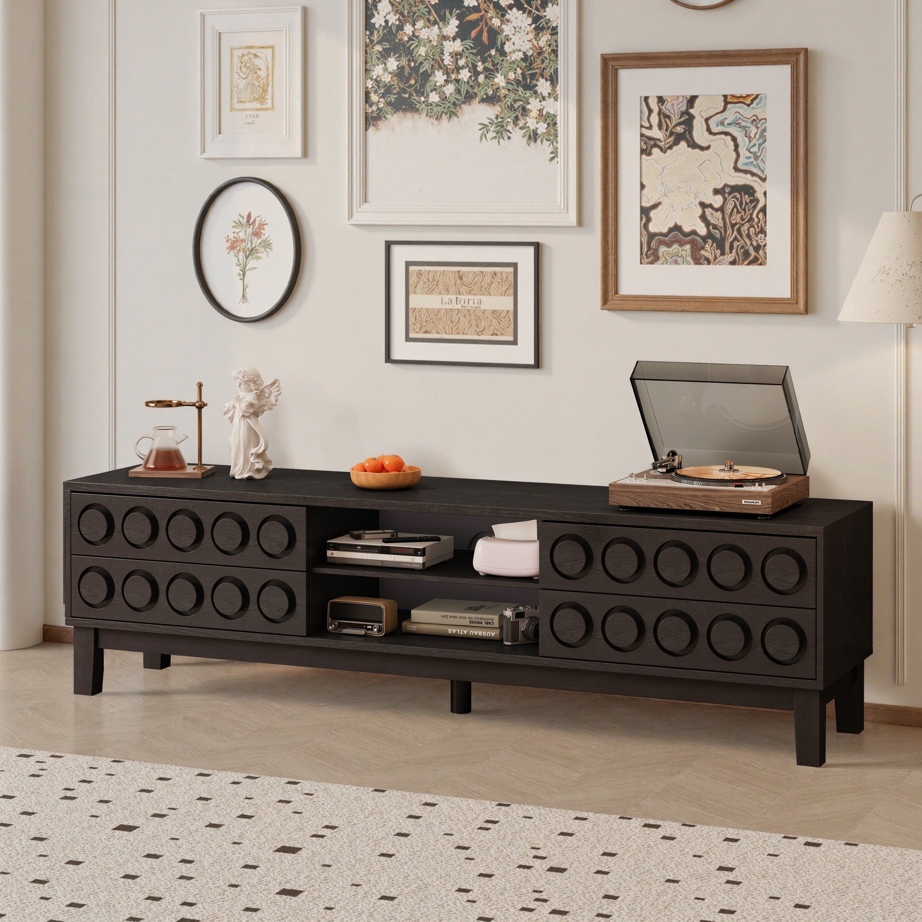 TV Stand for TVs up to 75', Media Console with 4 Drawers, Entertainment Center with Storage for Living Room and Bedroom(Black)