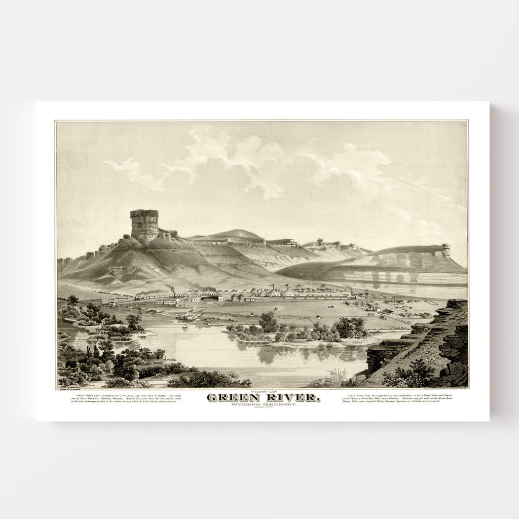 Vintage Map of Green River, Wyoming 1875