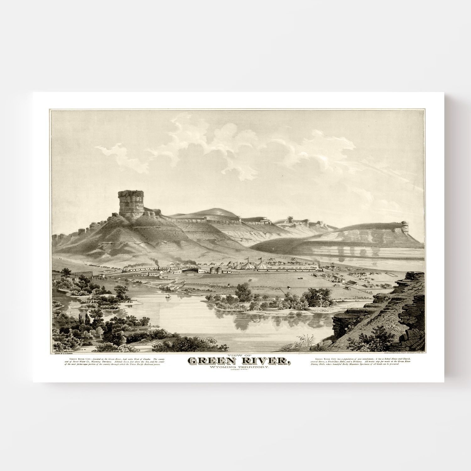 Vintage Map of Green River, Wyoming 1875