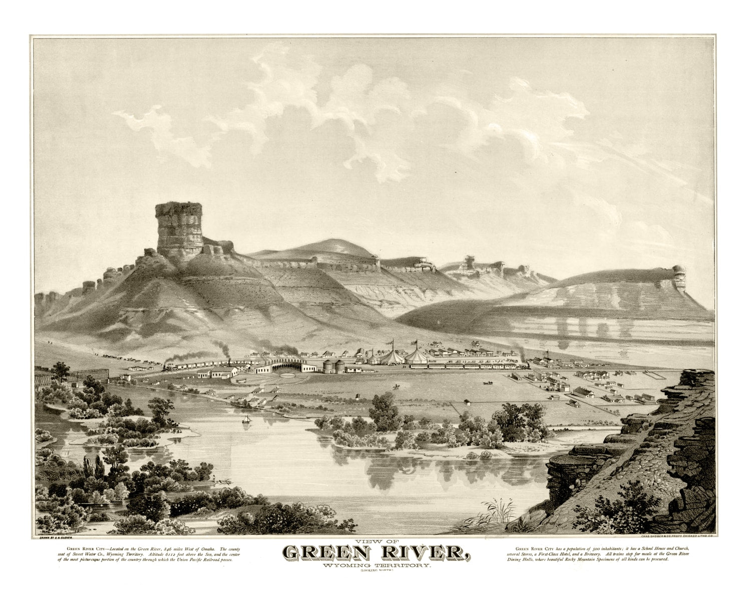 Vintage Map of Green River, Wyoming 1875