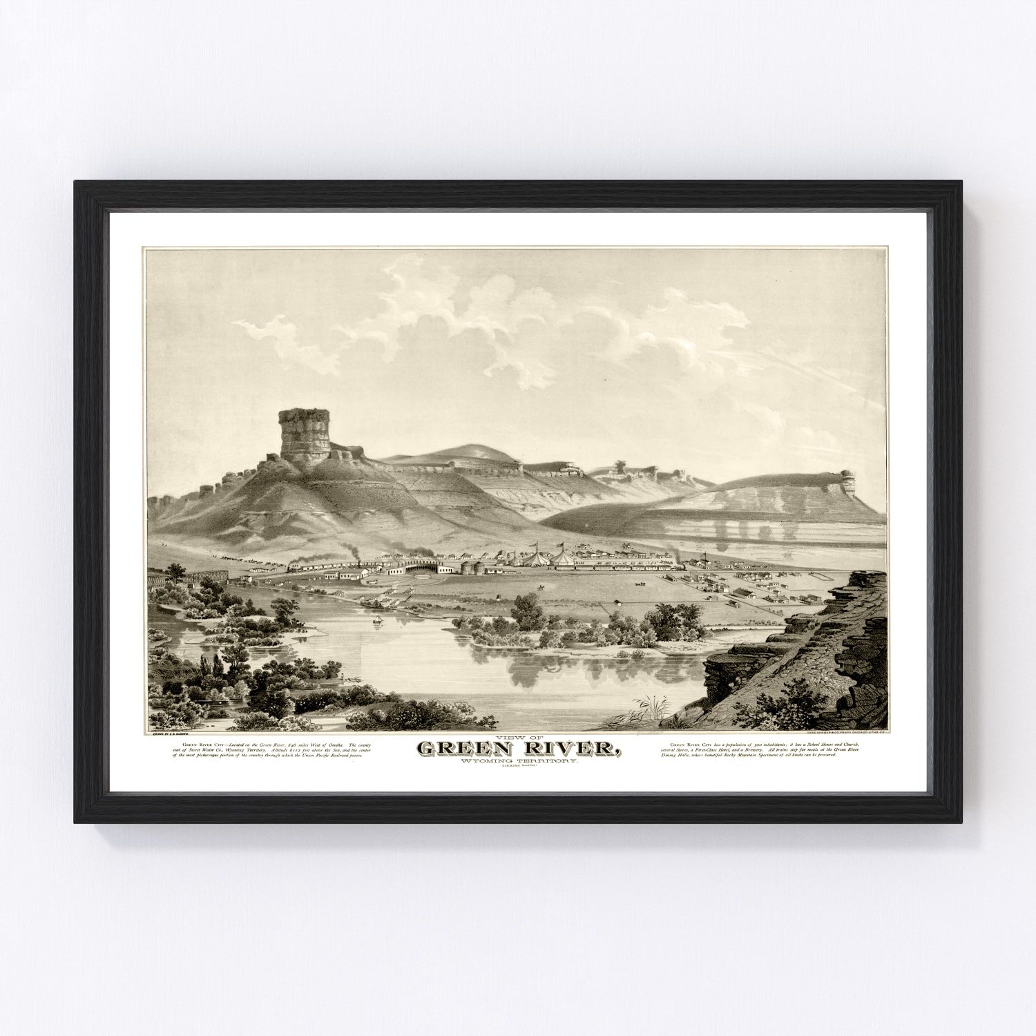 Vintage Map of Green River, Wyoming 1875